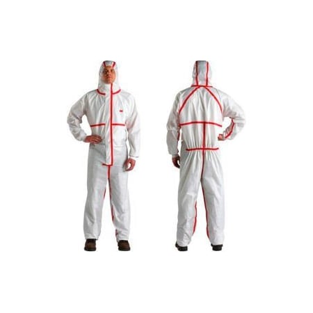 3M„¢ Disposable Coverall, Knit Cuffs & Attached Hood, White/Red, L, 4565-BLK-L, 25/Case